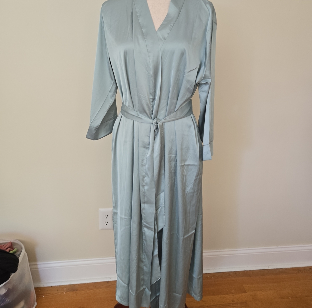 Silky Light AquaBlue Women’s Long Robe with Belt
